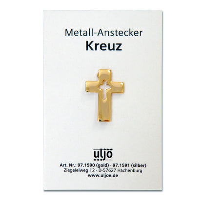 Metall-Anstecknadel Kreuz goldfarben