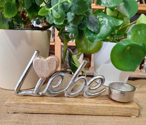 Teelichthalter Schriftzug Liebe aus Metall und Holz 31cm | kleines Geschenk Liebe