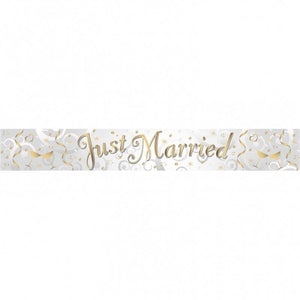 Folien Banner just married 2,70m lang silber Holografie