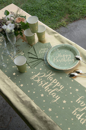 Tischläufer "Happy Birthday" 28cm x 3m golden olive | Geburtstagstischdeko