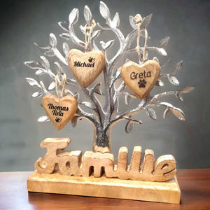 Baum Schriftzug "Familie" 23x26 cm mit 3 gravierten Holzherzen