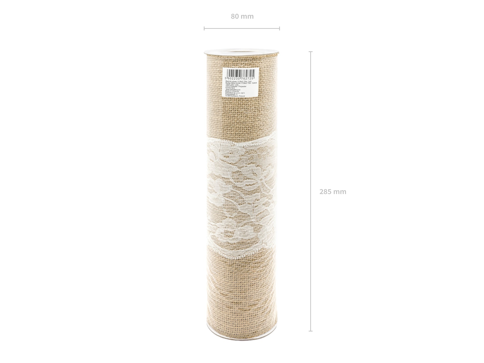 Jute mit Spitze (mittig) 28cm x 2,75m