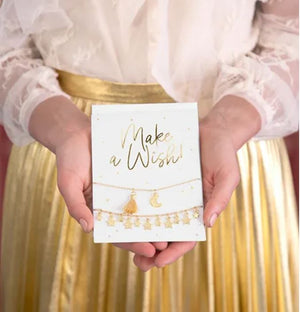 Karte mit Armbändern "Make a Wish" weiß gold | besondere Glückwunschkarten