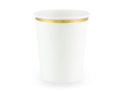 Papp-Becher weiss mit goldenem Rand 6 Stk.