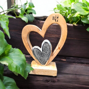 Deko Herzen aus Holz und Metall 13x17cm personalisiertes Geschenk