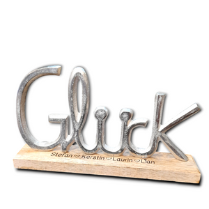 personalisierte Deko Schriftzug "Glück" aus Metall 25cm groß