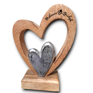 Deko Herzen aus Holz und Metall 13x17cm personalisiertes Geschenk