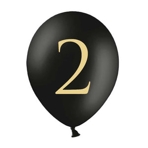 Luftballons schwarz mit Druck gold 6 Stück 30 cm Zahl 2