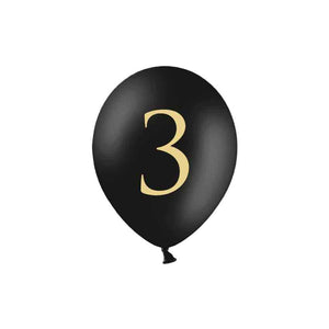 Luftballons schwarz mit Druck gold 6 Stück 30 cm Zahl 3