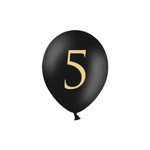 Luftballons schwarz mit Druck gold 6 Stück 30 cm Zahl 5