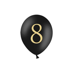 Luftballons schwarz mit Druck gold 6 Stück 30 cm Zahl 8