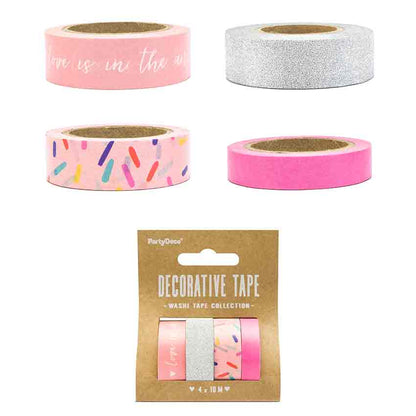 Washi Tape selbstklebend 4 Rollen rosa pink silber