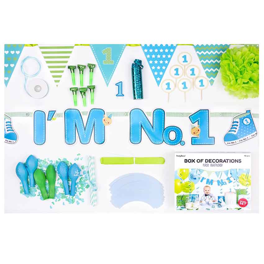 Komplett Set,Partydekoration,1. Geburtstag,1st Birthday,Set,Paket,Junge,Blau,Geburtstag,Deko