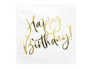 Servietten mit Gold-Druck "Happy Birthday" 20er