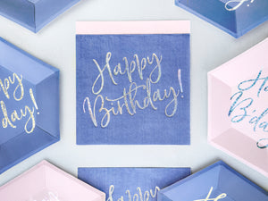 Servietten Happy Birthday Glitzer Effekt, blau