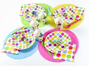 DekoGuru® Produktset 10er Coloured Dots Teller Becher Servietten