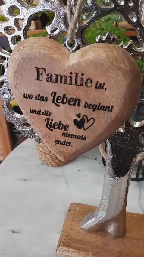 Personalisierter Teelichthalter Lebensbaum Familie mit Holzherz und Wunschtext 32867