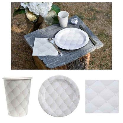 DekoGuru® Produktset: "Quilting" Einweggeschirr (Teller, Becher, Servietten)